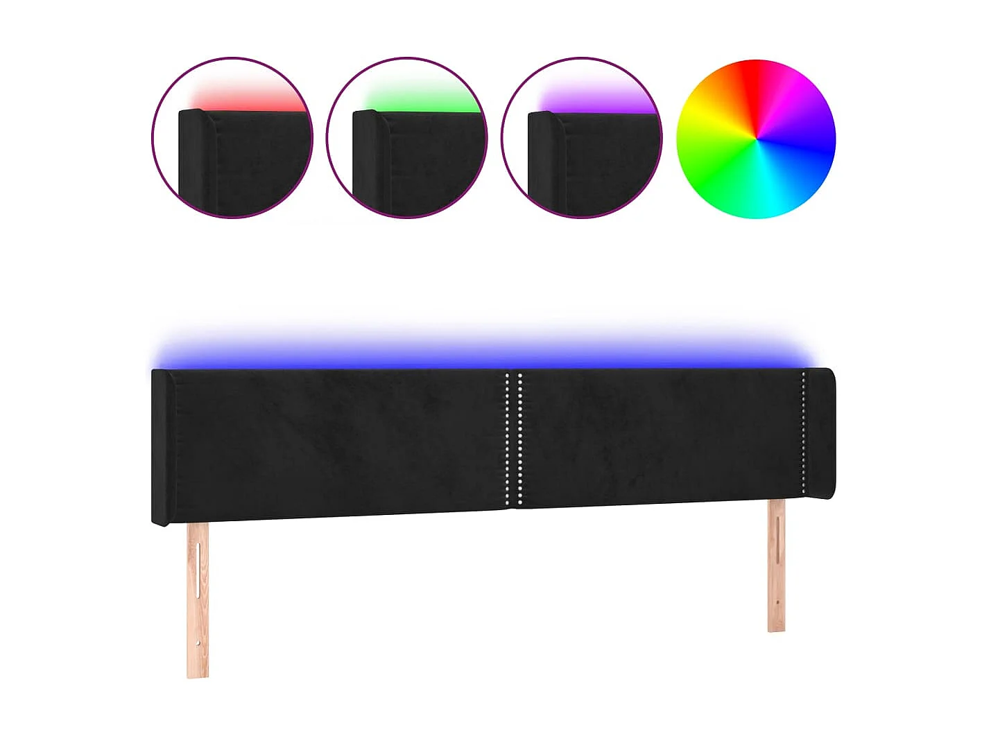 Tête de lit à LED Noir 183x16x78/88 cm Velours