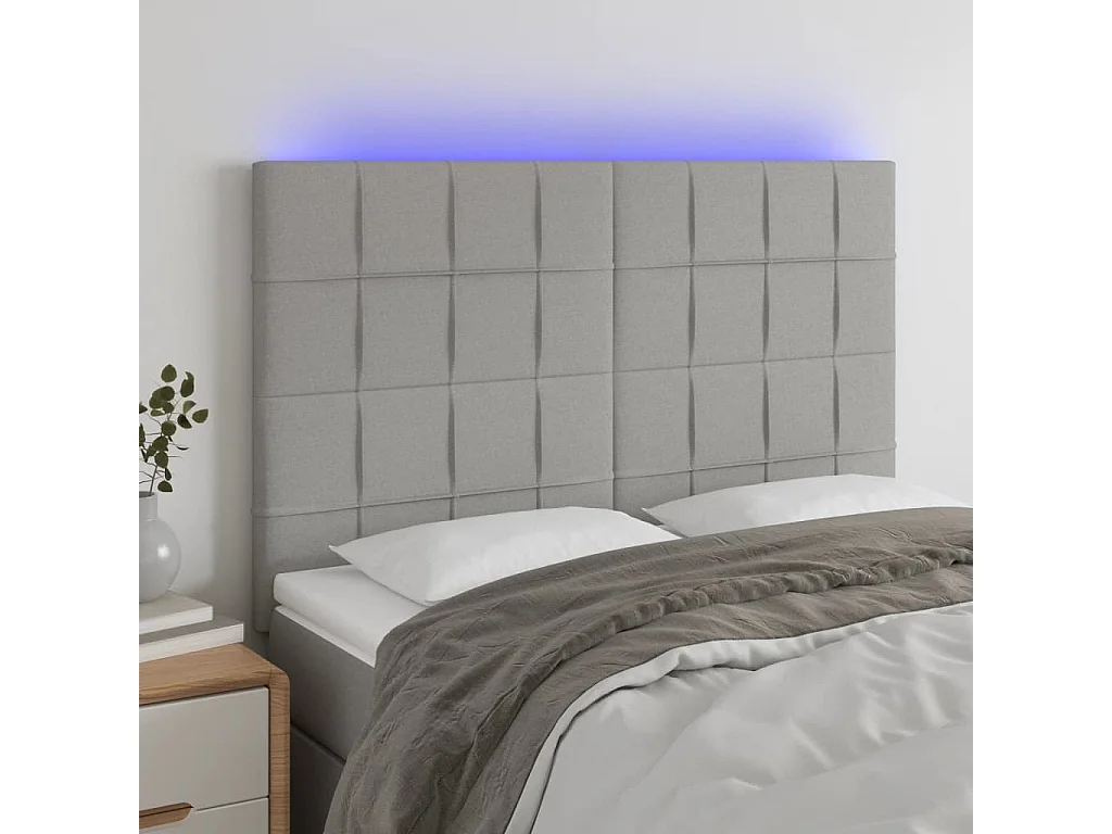 Tête de lit à LED Gris clair 144x5x118/128 cm Tissu