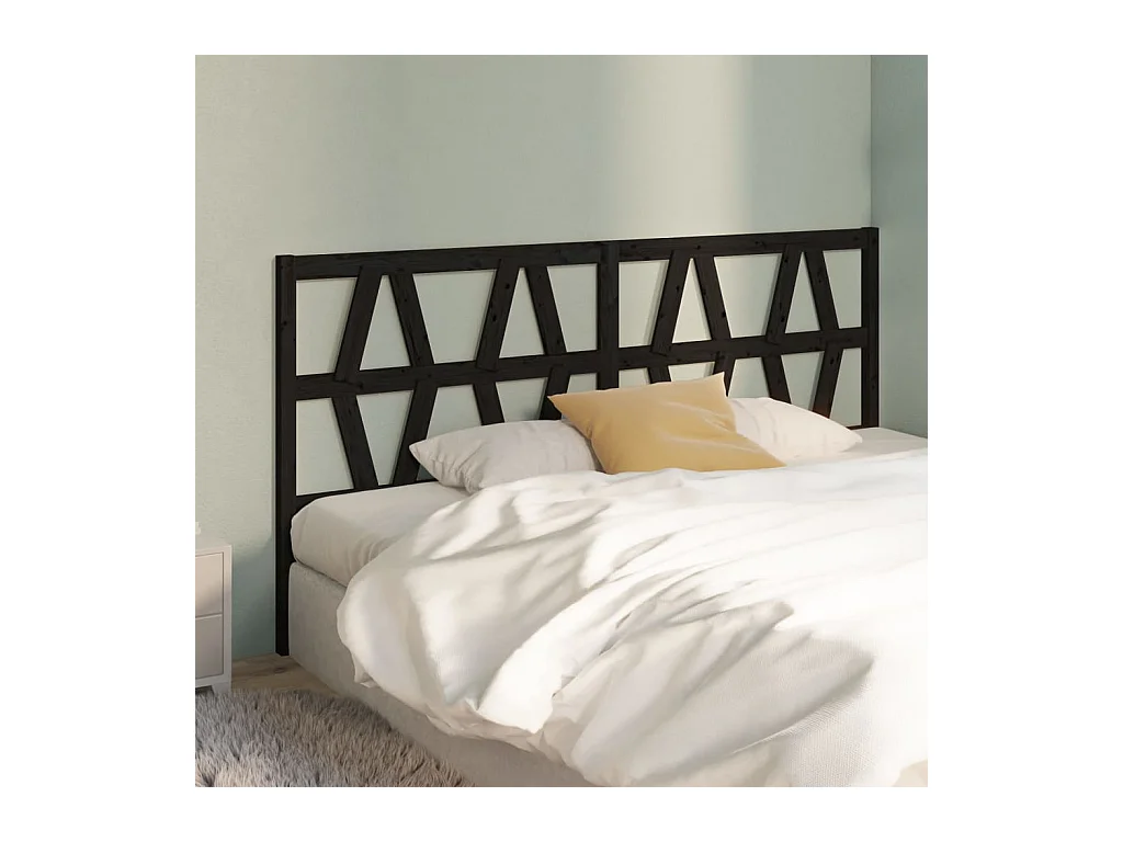 Zwart hoofdbord 206x4x100 cm Massief grenenhout