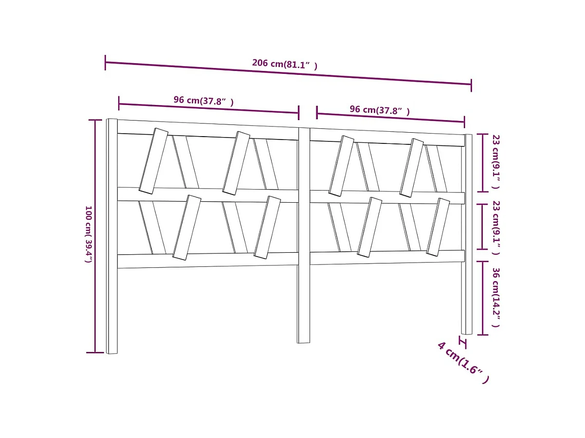 Zwart hoofdbord 206x4x100 cm Massief grenenhout