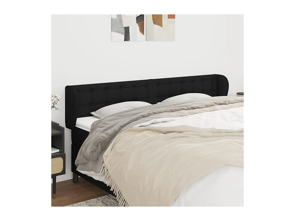 Hoofdbord met vleugels Zwart 203x23x78/88 cm Stof