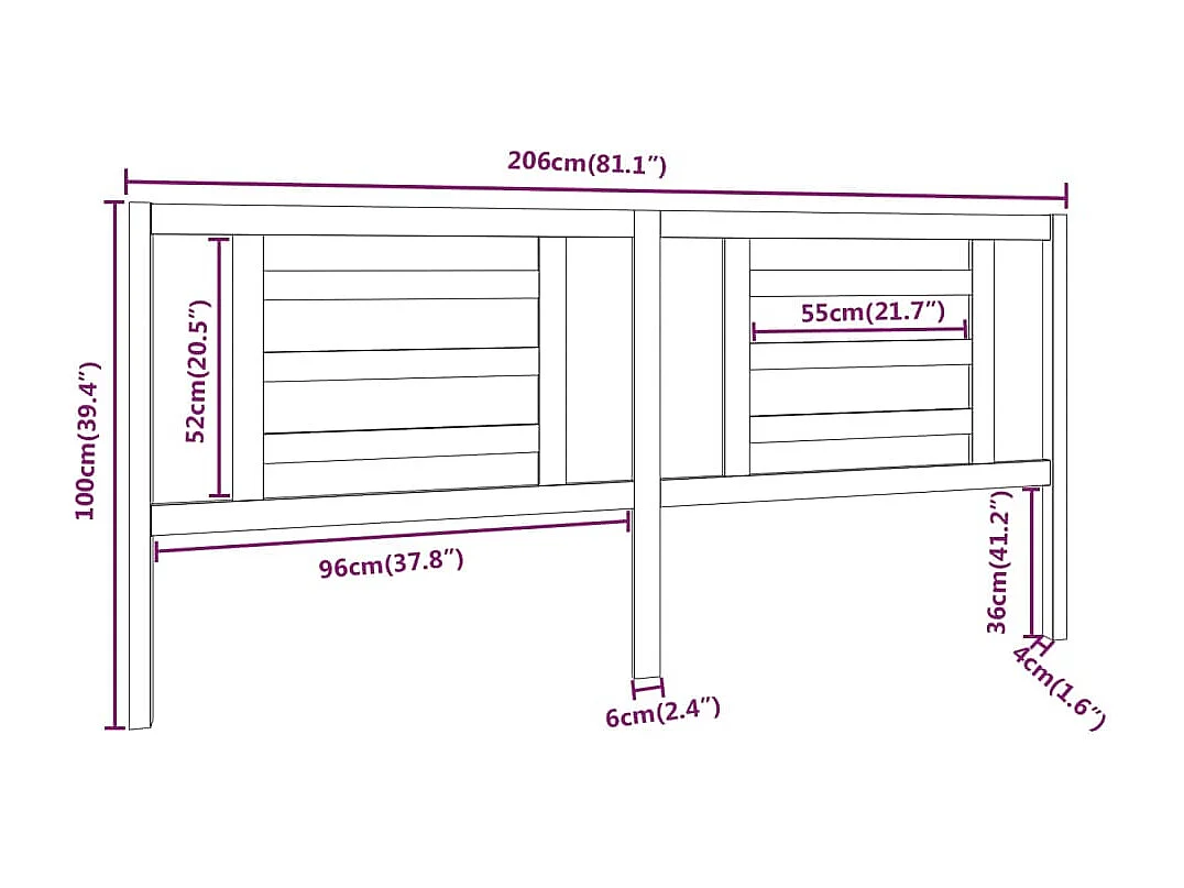 Tête de lit 206x4x100 cm Bois massif de pin