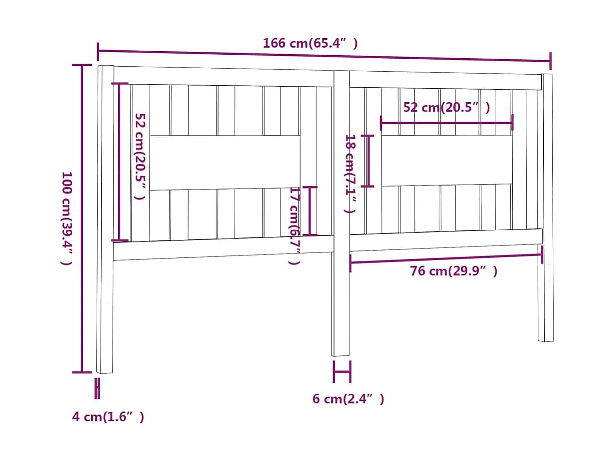 Hoofdbord 166x4x100 cm Massief grenenhout