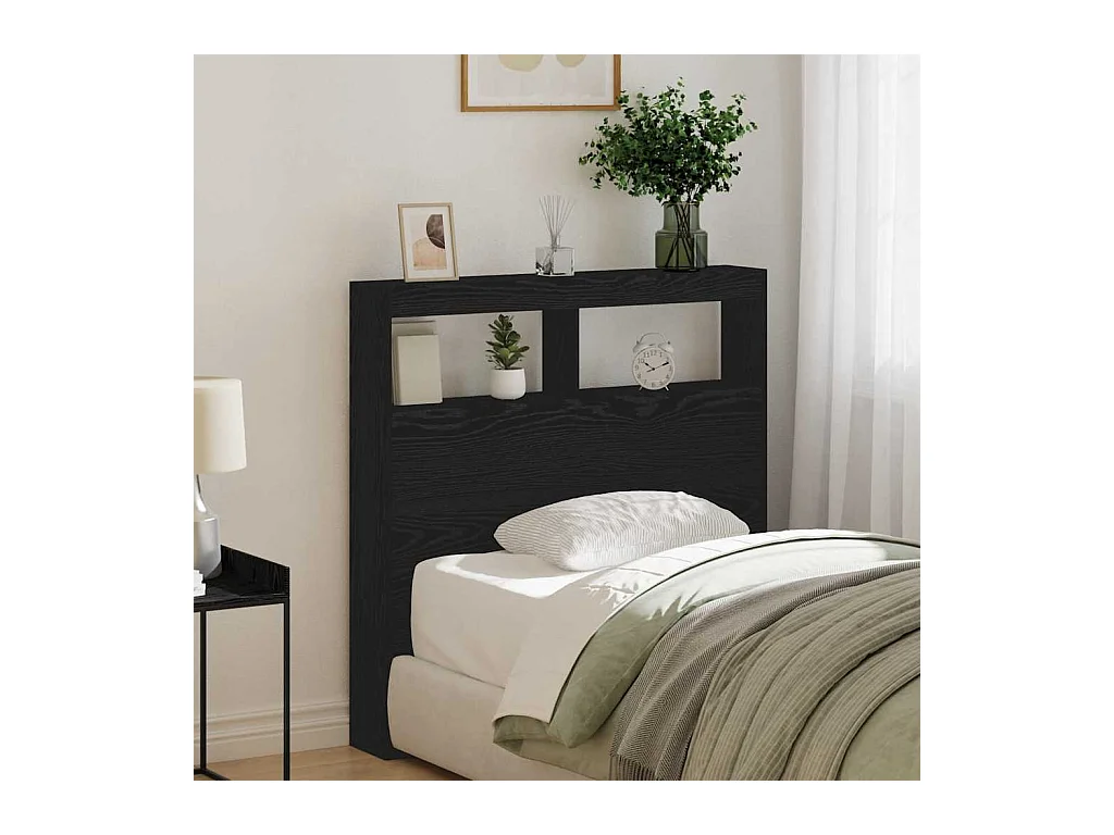 Cabecero de armario con LED roble negro 100x17x102 cm