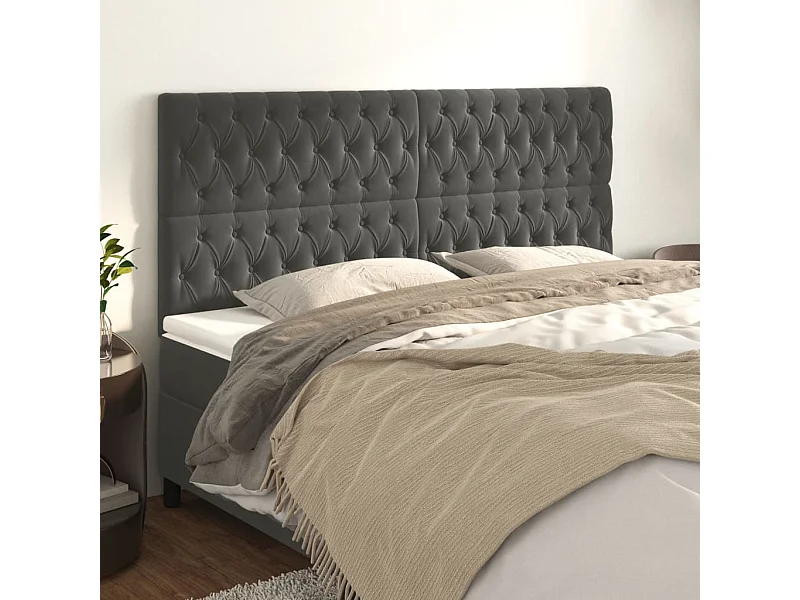 Têtes de lit 4 pcs Gris foncé 90x7x78/88 cm Velours
