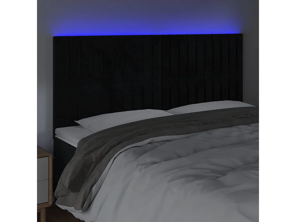 Cabecero LED Terciopelo Negro 200x5x118/128 cm