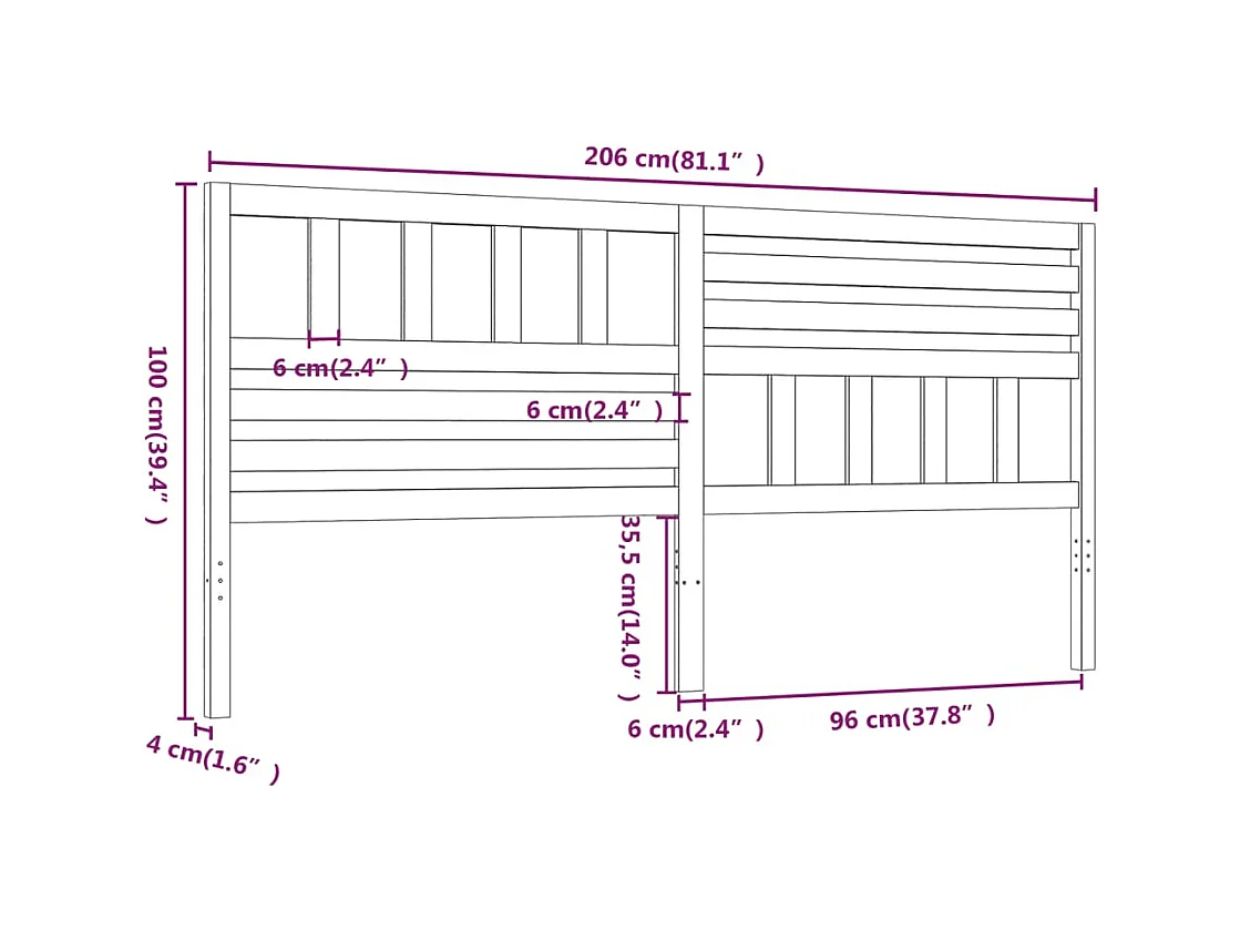 Cabecero Marrón Miel 206x4x100 cm Madera Maciza de Pino