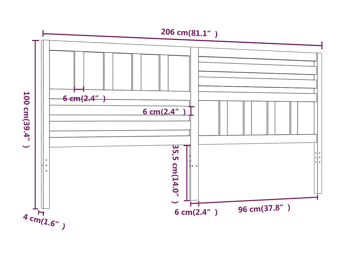 Testiera Marrone Miele 206x4x100 cm Legno di Pino Massiccio