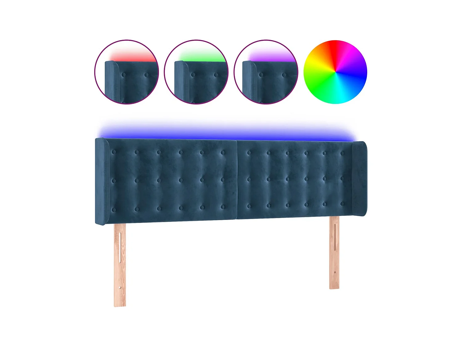 LED Hoofdbord Donkerblauw 147x16x78/88 cm Fluweel