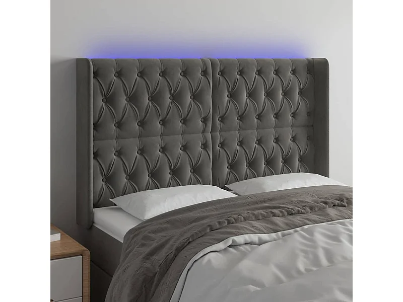 Tête de lit à LED Gris foncé 163x16x118/128 cm Velours