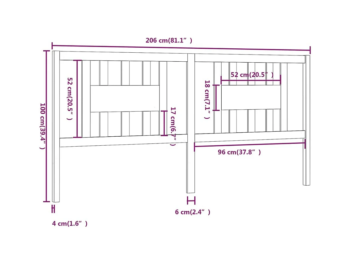 Schwarzes Kopfteil 206x4x100 cm Massivholz Kiefer