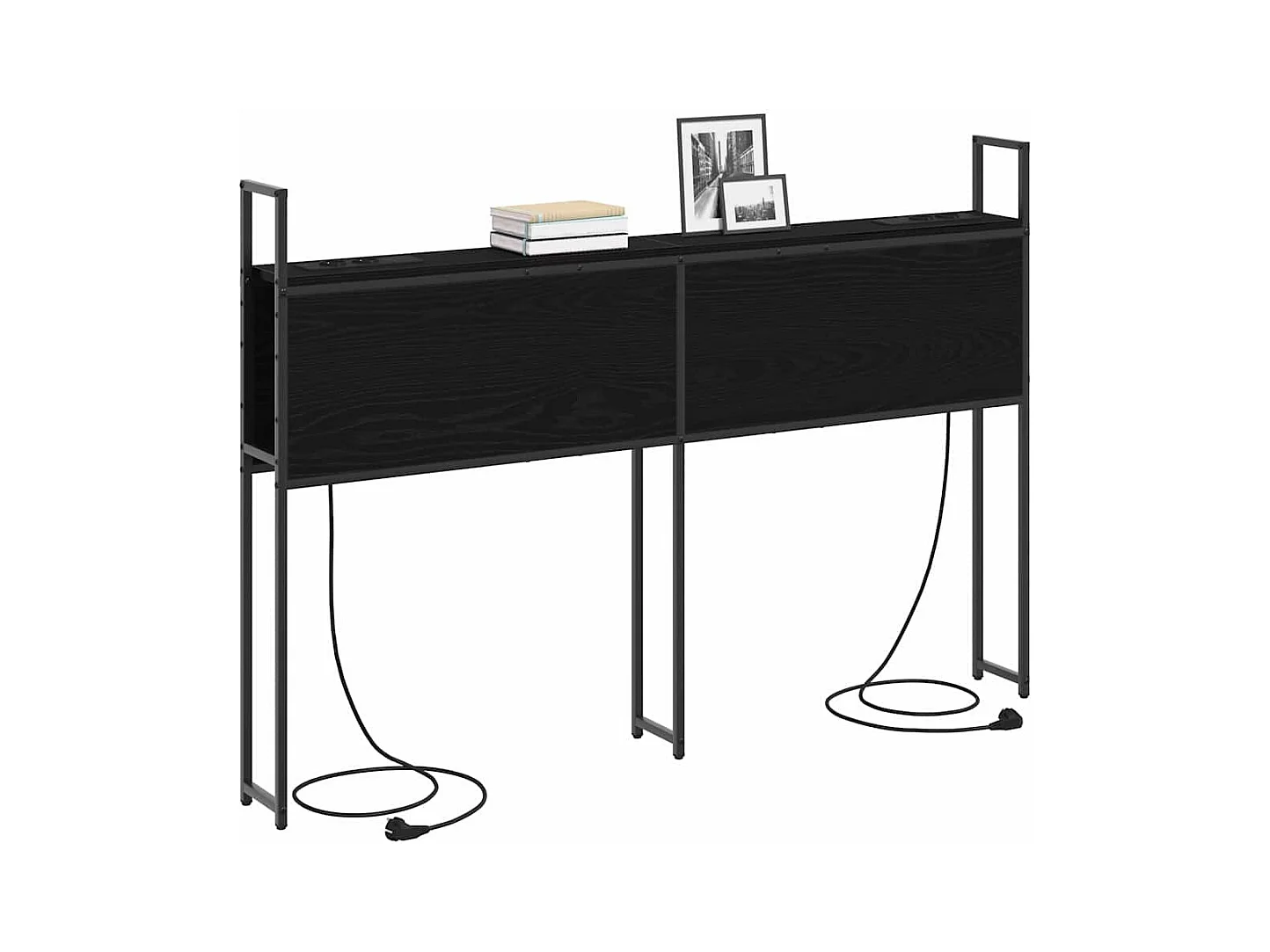 Opberghoofdbord met oplaadstation Zwart Eiken 140 cm