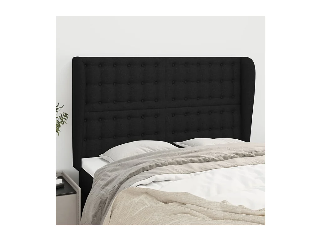 Tête de lit avec oreilles Noir 147x23x118/128 cm Tissu