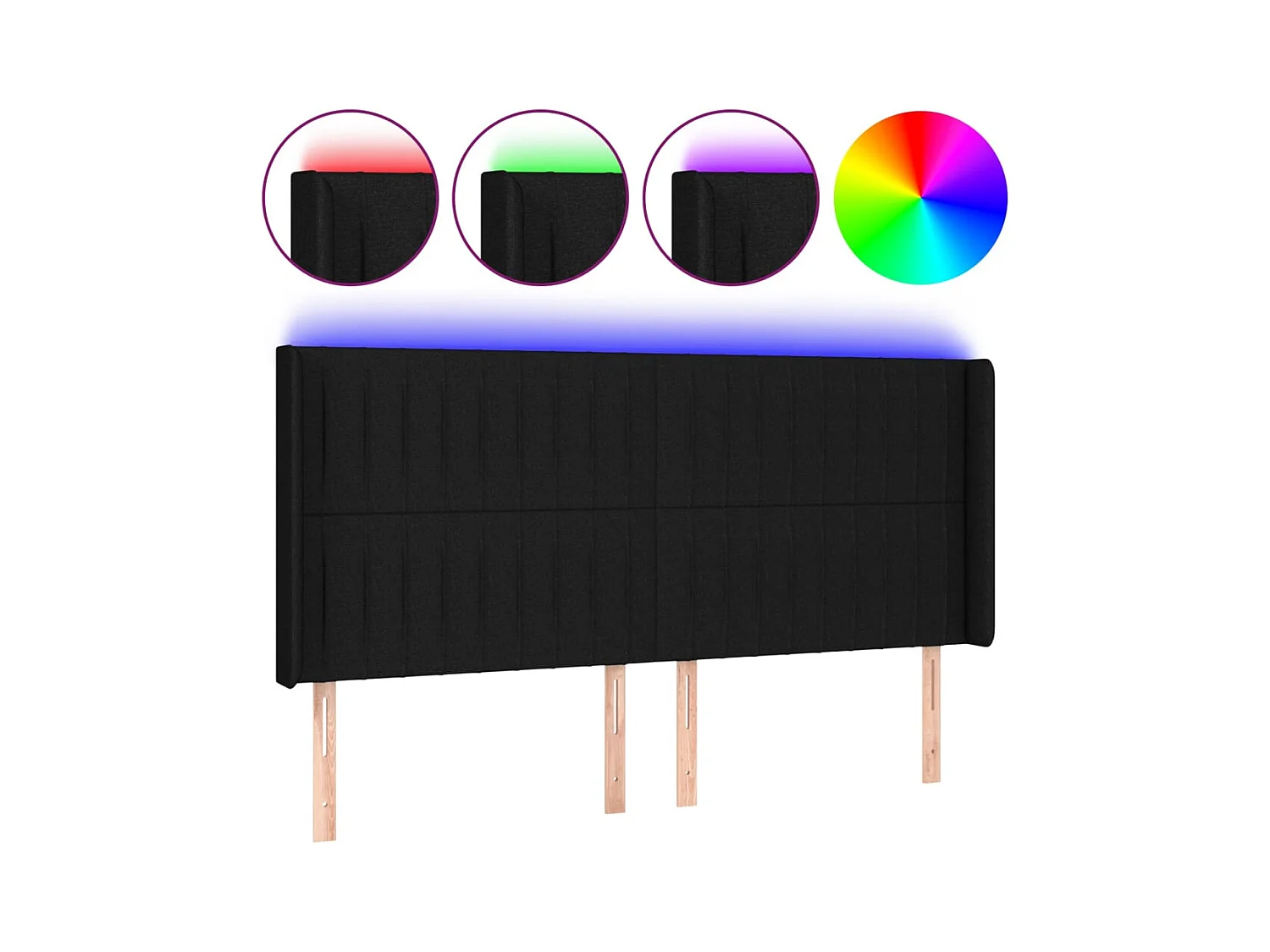 Testiera LED Nero 163x16x118/128 cm Tessuto