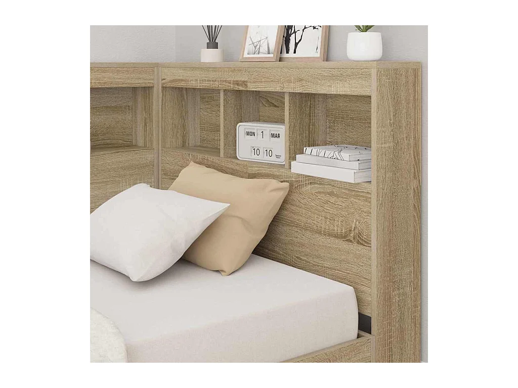 Kopfteil aus Sonoma-Eiche, 90 cm, Stauraum, Holzwerkstoff