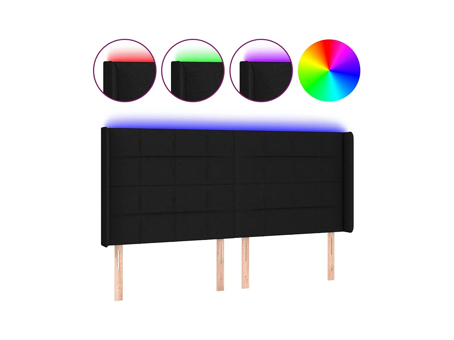 LED hoofdbord Zwart 203x16x118/128 cm Stof