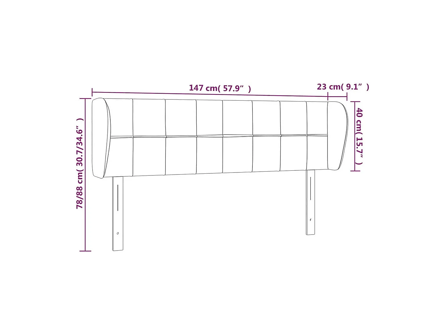 Testiera con ali Grigio scuro 163x23x78/88 cm Velluto