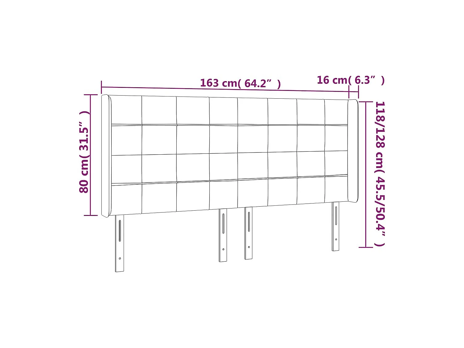 Tête de lit à LED Taupe 163x16x118/128 cm Tissu