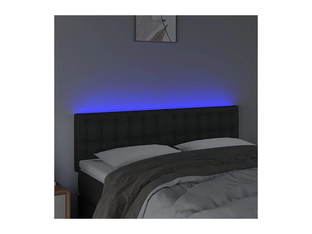 Testiera con LED nero 144x5x78/88 cm ecopelle