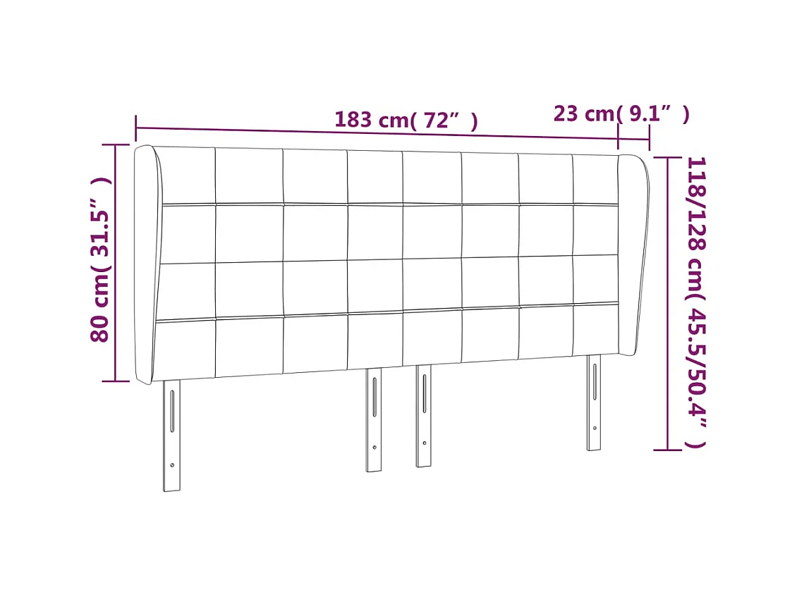 Hoofdbord met vleugels Donkerblauw 183x23x118/128 cm Fluweel