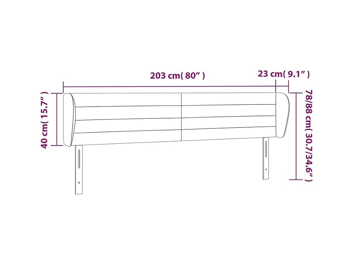 Hoofdbord met vleugels Zwart 203x23x78/88 cm Stof