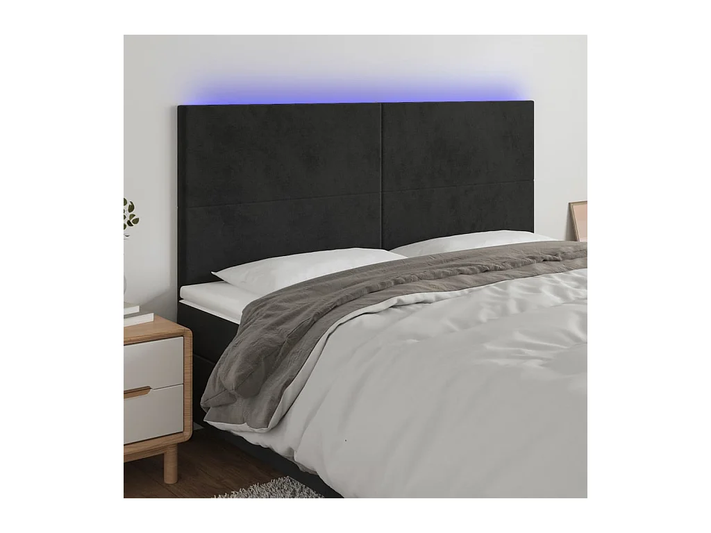 LED Hoofdbord Zwart 200x5x118/128 cm Fluweel
