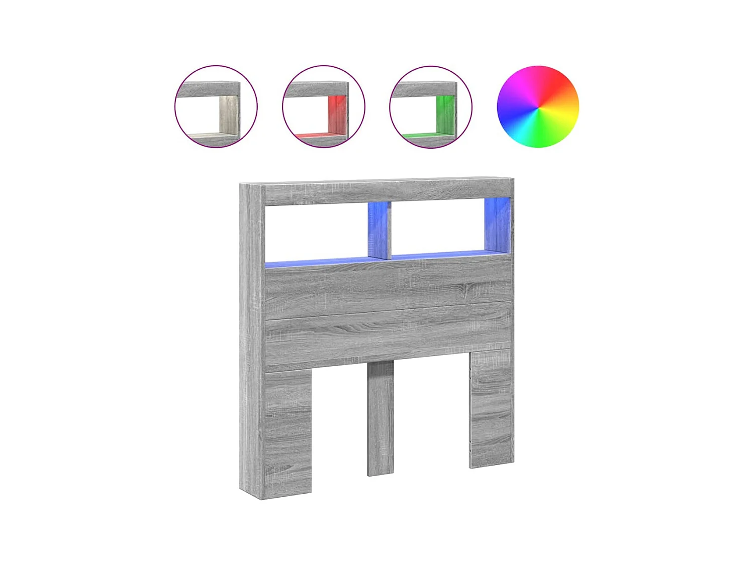 Hoofdbordkast met LED Sonoma grijs 100x17x102 cm