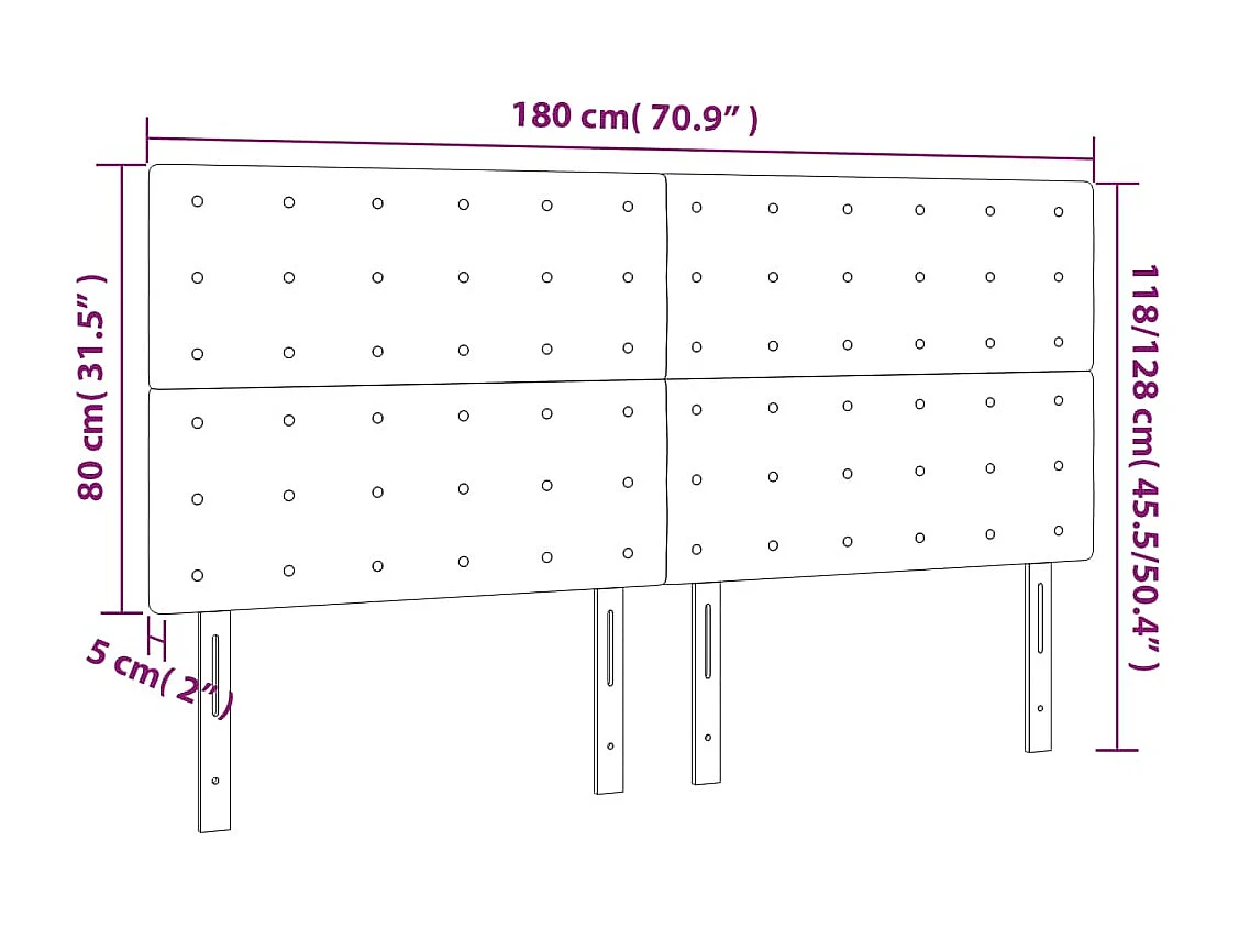 Testiera LED tortora 180x5x118/128 cm Tessuto