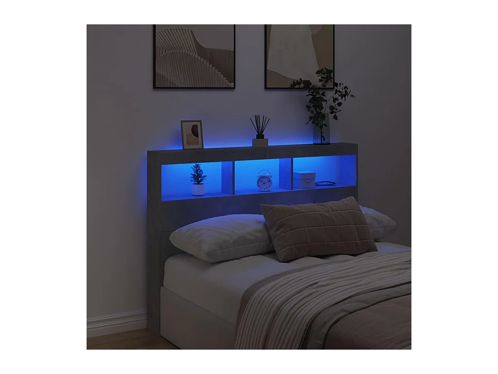 Betongraues Kopfteil mit LEDs 140x17x102 cm