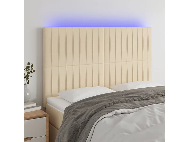 LED Hoofdbord Crème 144x5x118/128 cm Stof