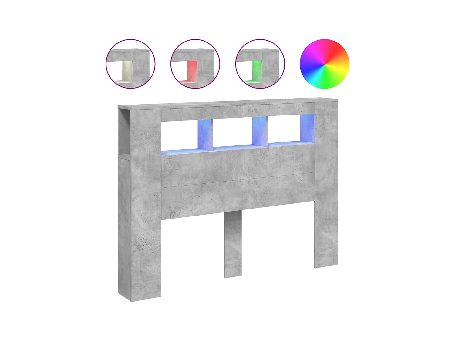 Betongrijs LED hoofdbord 140x18,5x103,5cm bewerkt hout