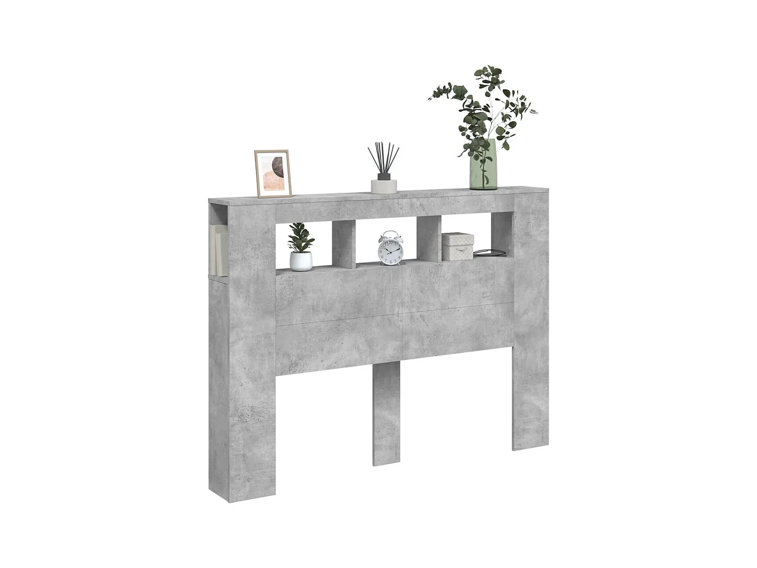 Betongrijs LED hoofdbord 140x18,5x103,5cm bewerkt hout