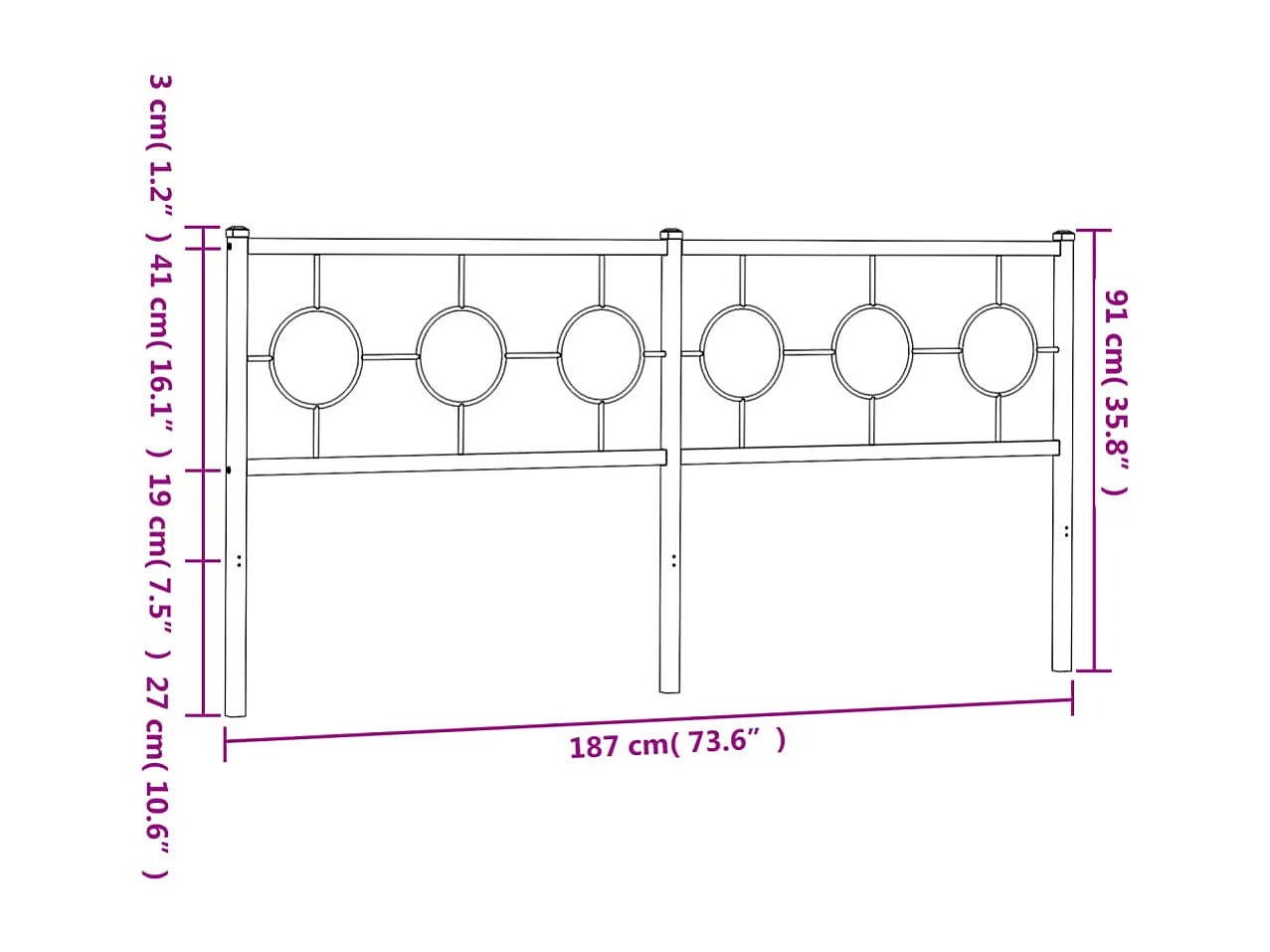 Testiera in metallo bianco 180 cm