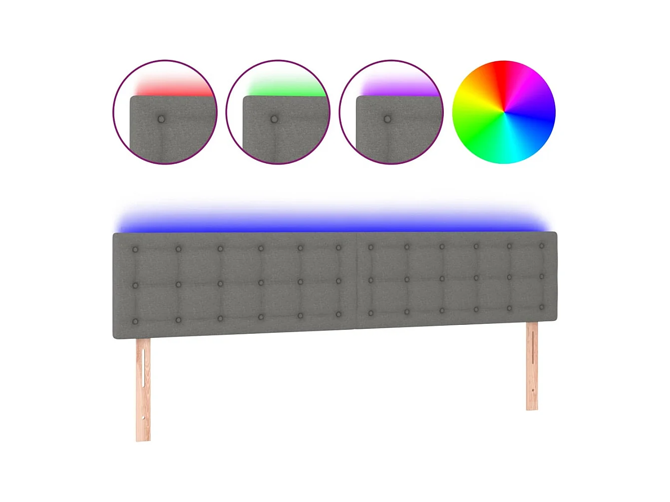 LED hoofdbord Donkergrijs 160x5x78/88 cm Stof