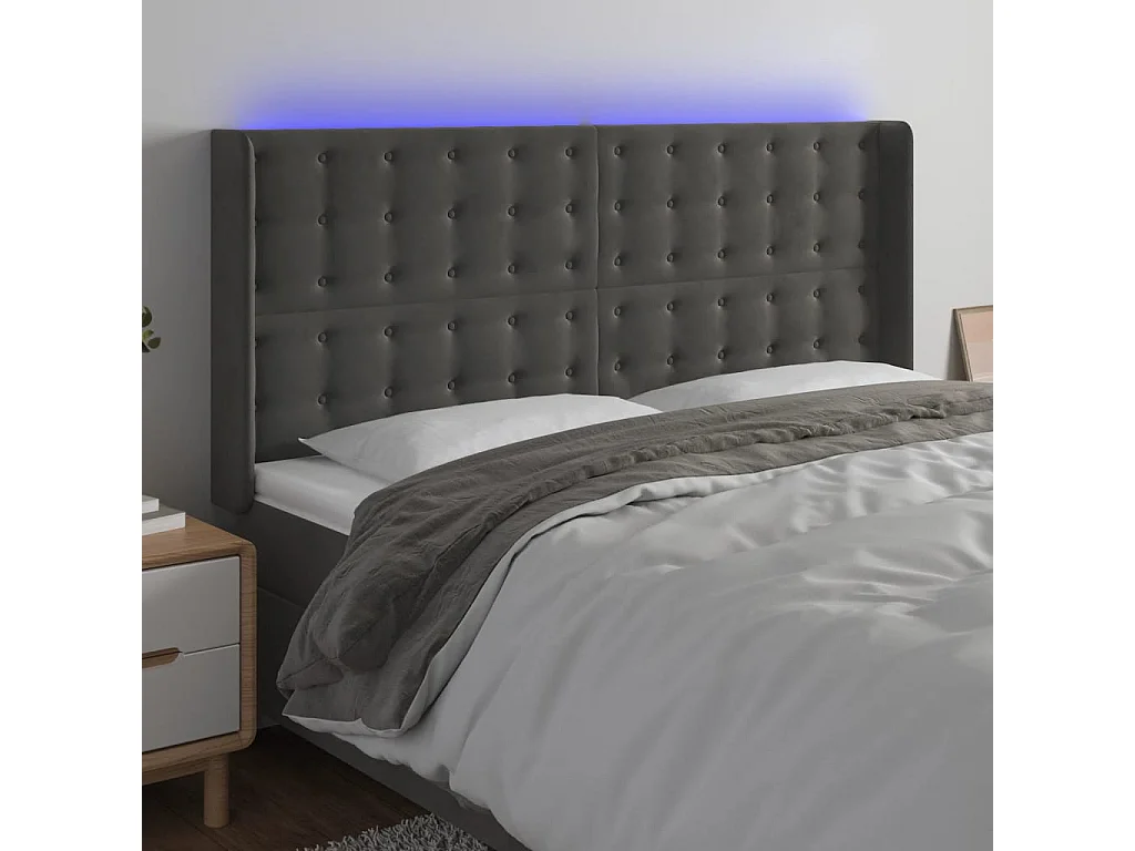 Tête de lit à LED Gris foncé 163x16x118/128 cm Velours