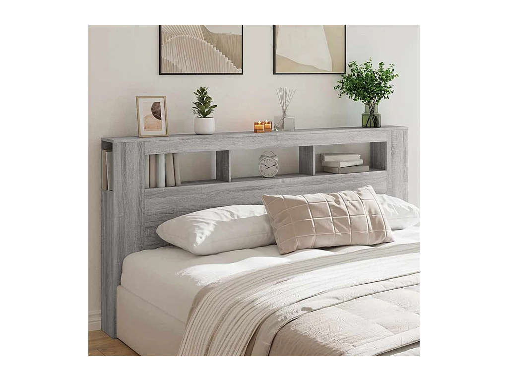 Sonoma grijs LED hoofdbord 200x18,5x103,5 cm bewerkt hout