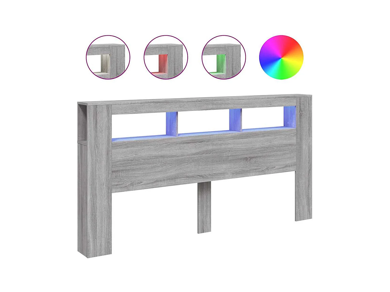 Sonoma grijs LED hoofdbord 200x18,5x103,5 cm bewerkt hout