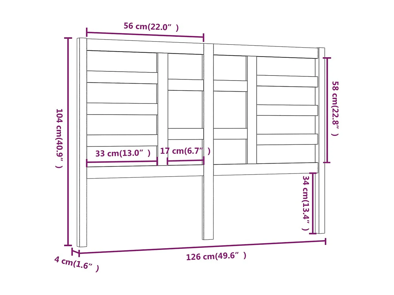 Grijs hoofdbord 126x4x104 cm Massief grenenhout