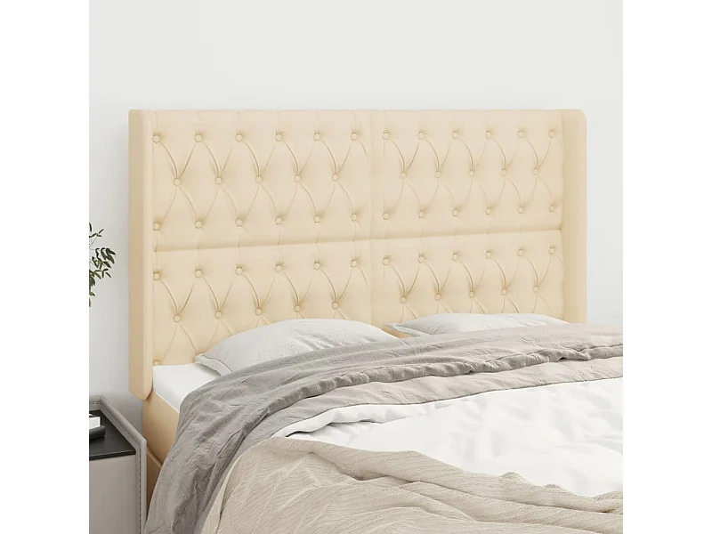 Testiera con ali Crema 147x16x118/128 cm Tessuto