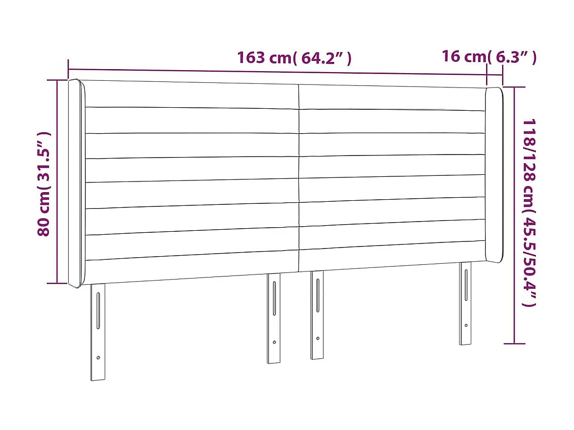 Hoofdbord met vleugels Rose 163x16x118/128 cm Fluweel