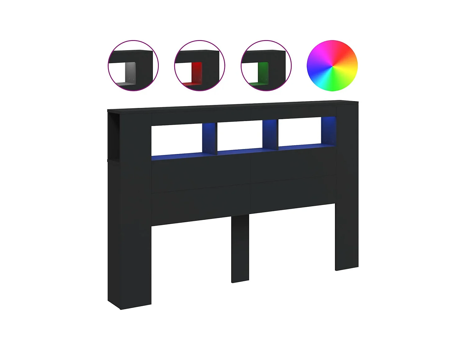 Zwart LED hoofdbord 160x18,5x103,5 cm bewerkt hout