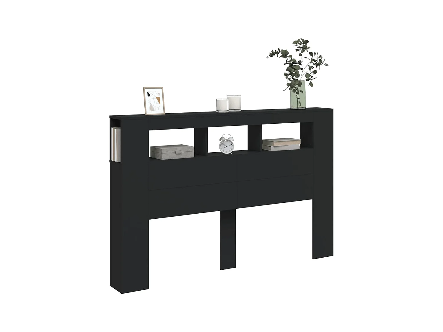 Zwart LED hoofdbord 160x18,5x103,5 cm bewerkt hout