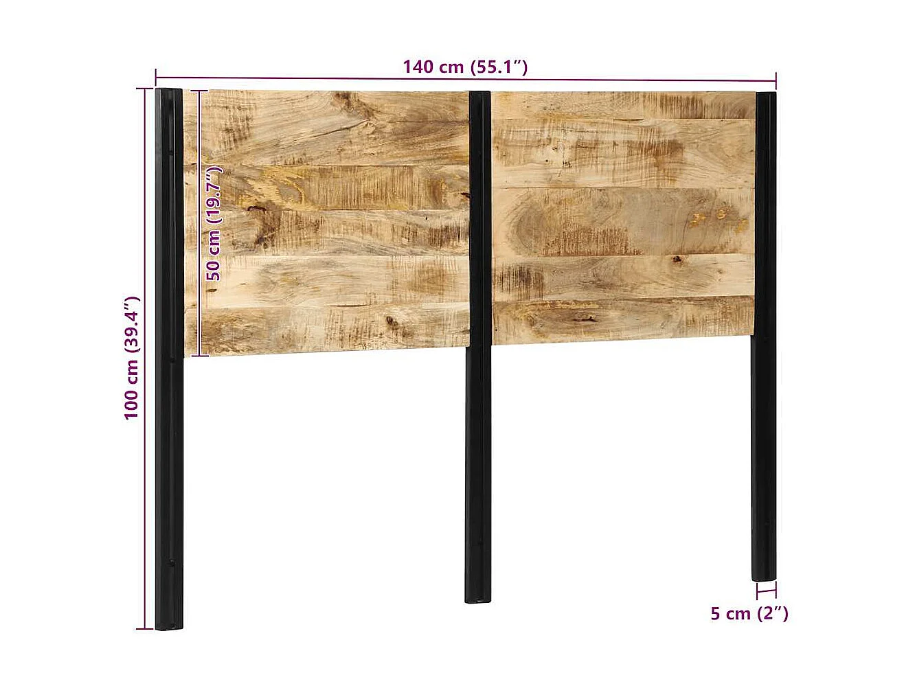 Cabecero de 140 cm en madera maciza de mango y hierro