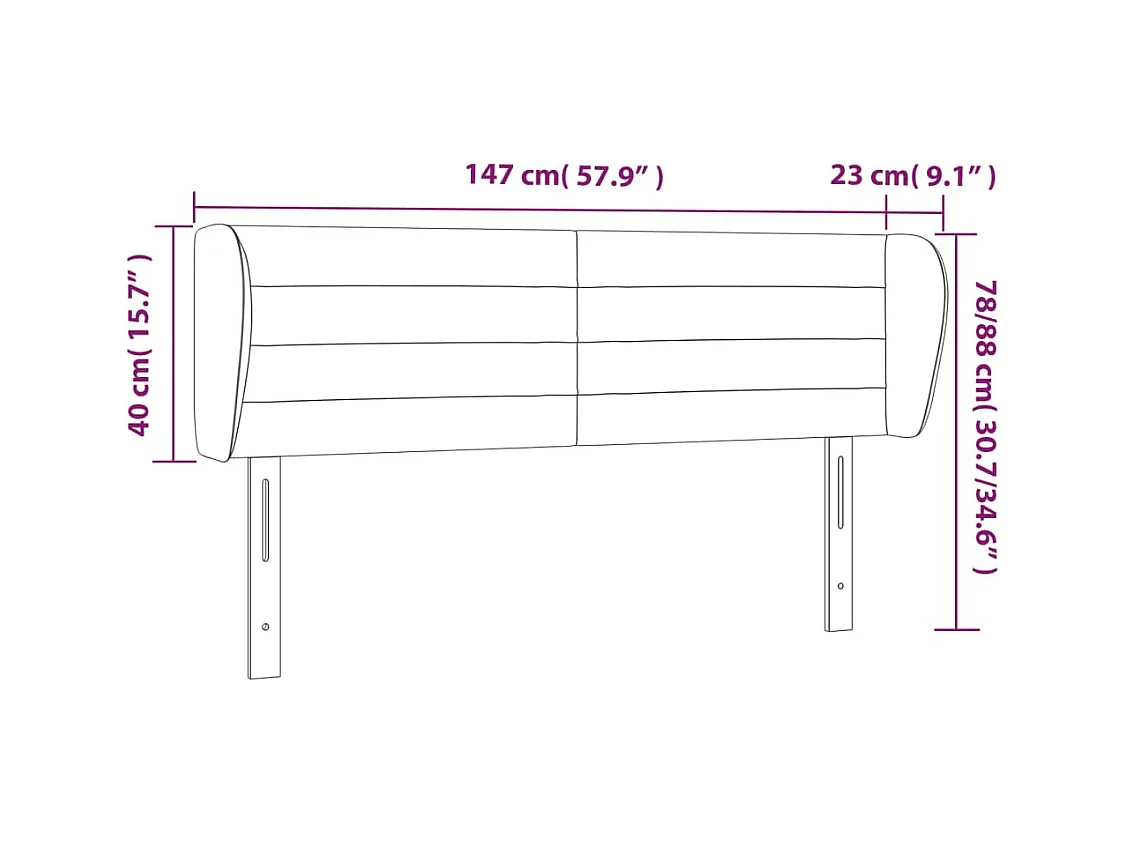 Hoofdbord met vleugels Lichtgrijs 147x23x78/88 cm Stof