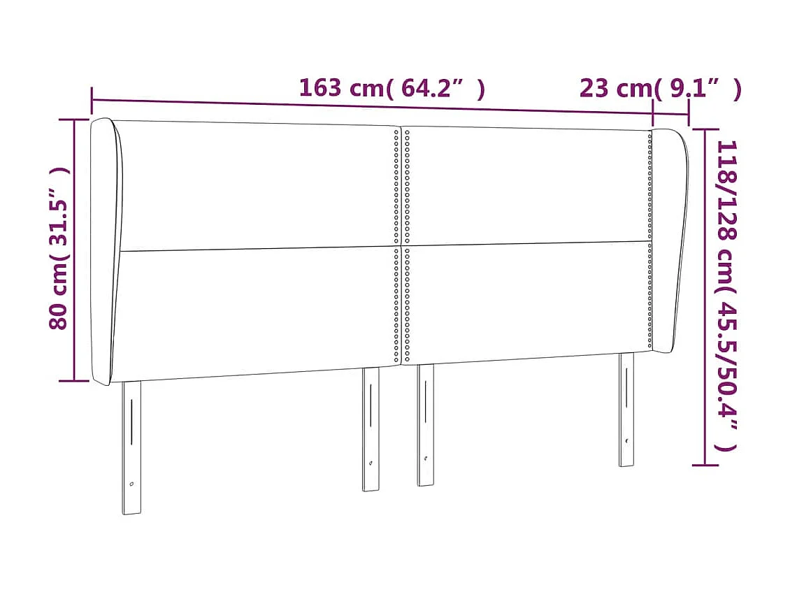 Tête de lit avec oreilles Gris foncé 163x23x118/128 cm Velours