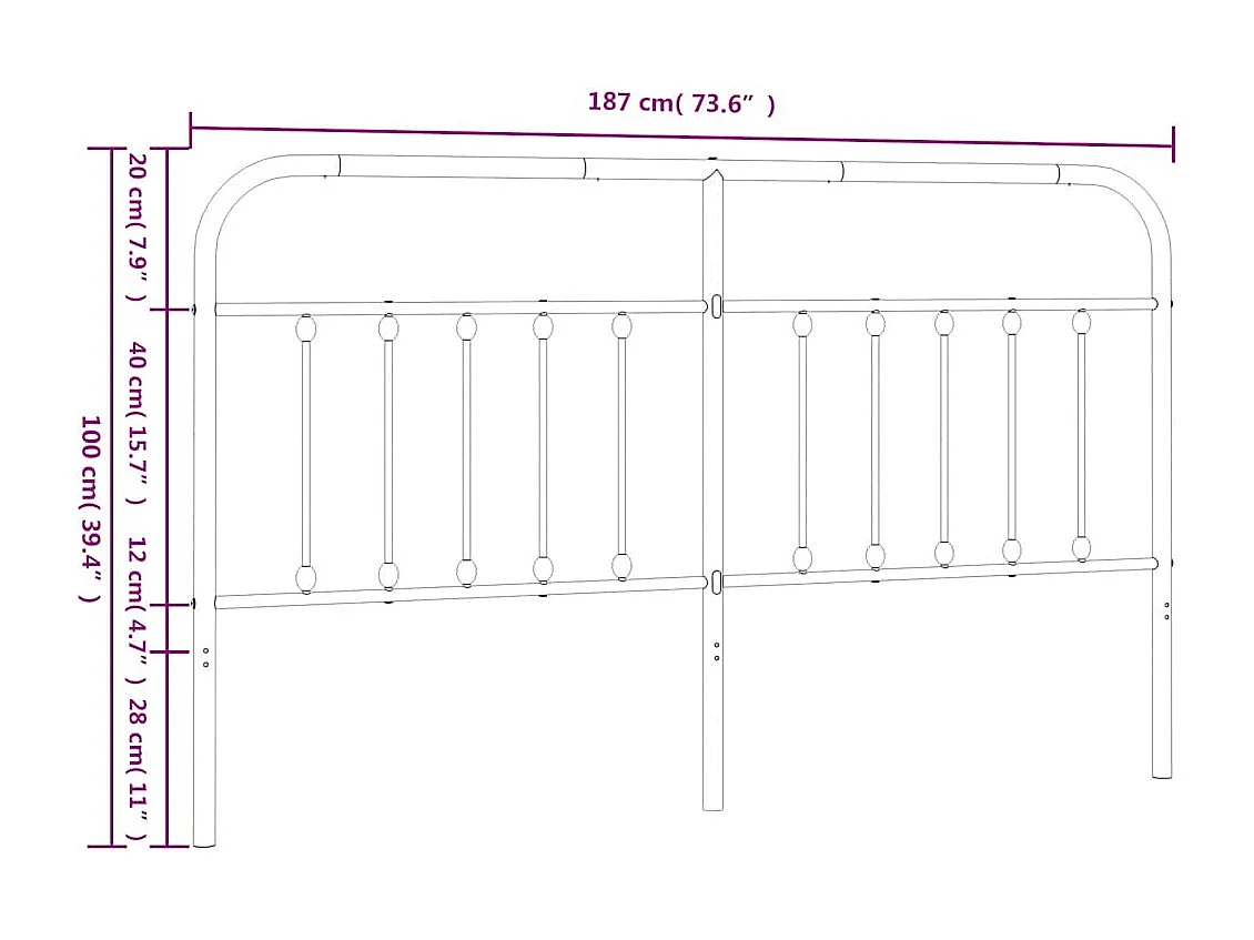 Wit metalen hoofdbord 180 cm