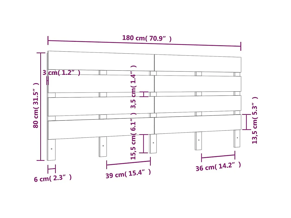 Hoofdbord 180x3x80 cm Massief grenenhout