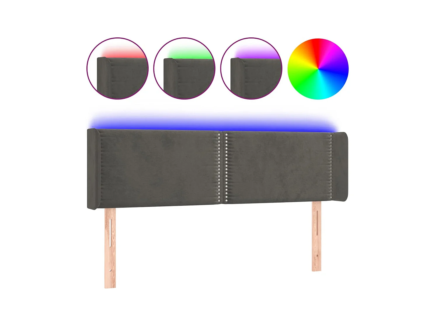 Tête de lit à LED Gris foncé 147x16x78/88 cm Velours