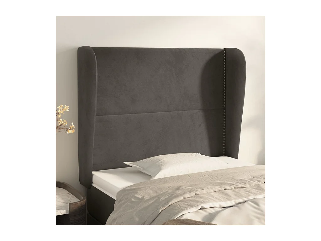 Tête de lit avec oreilles Gris foncé 83x23x118/128 cm Velours