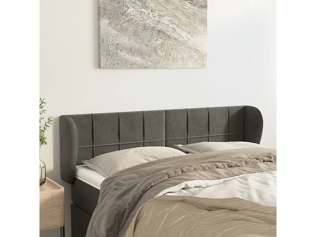 Hoofdbord met vleugels Donkergrijs 147x23x78/88 cm Fluweel